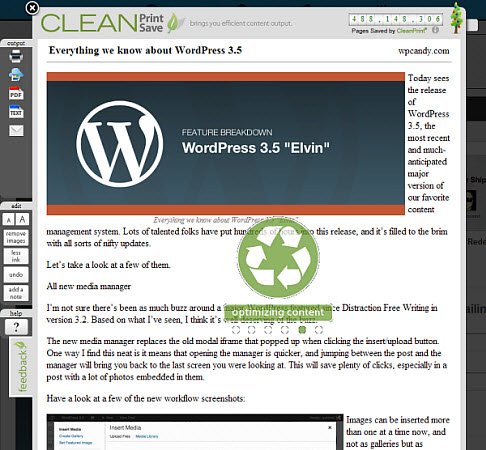 An print optimized Web page using CleanPrint.